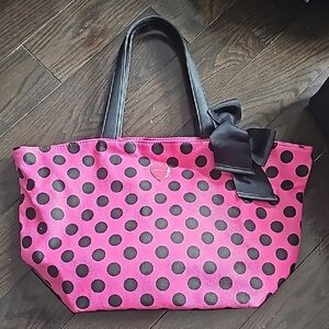 Betsy Johnson Pink Polka Dot Tote Bag with Black Bow